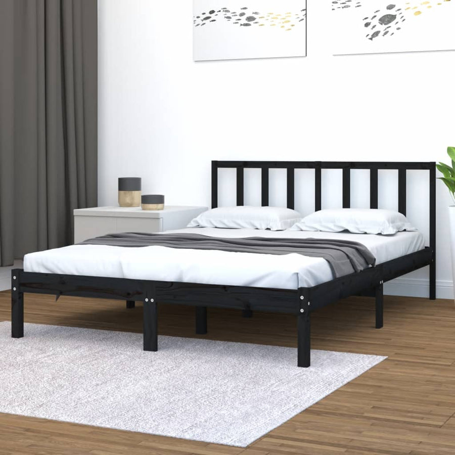 Bedframe Massief Grenenhout 5Ft King Size 150 x 200 cm Zwart