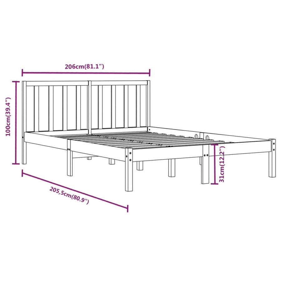 Bedframe Massief Grenenhout 200 x 200 cm Grijs