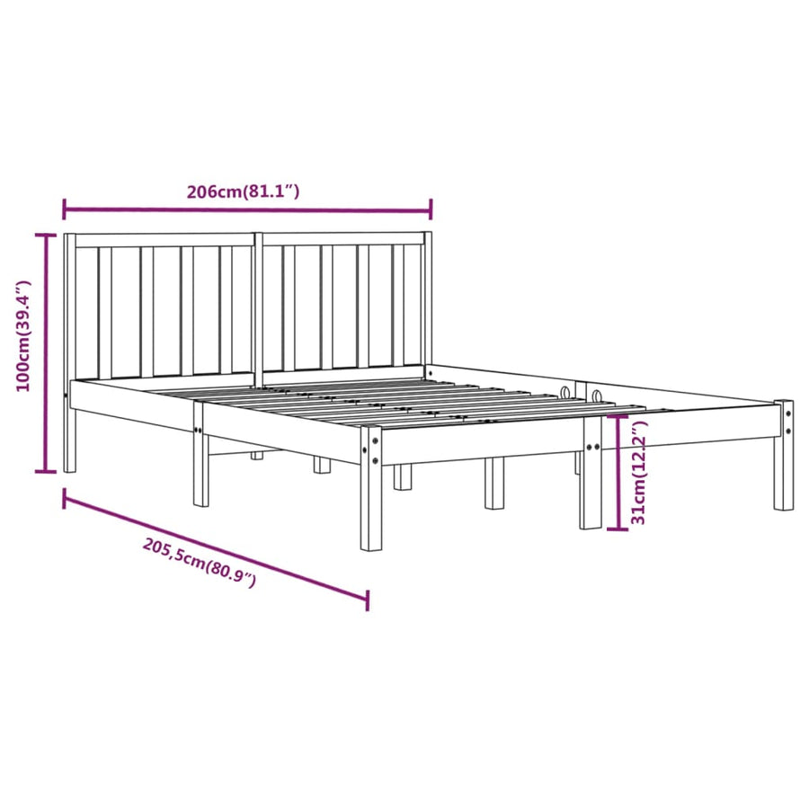 Bedframe Massief Grenenhout 200 x 200 cm Zwart