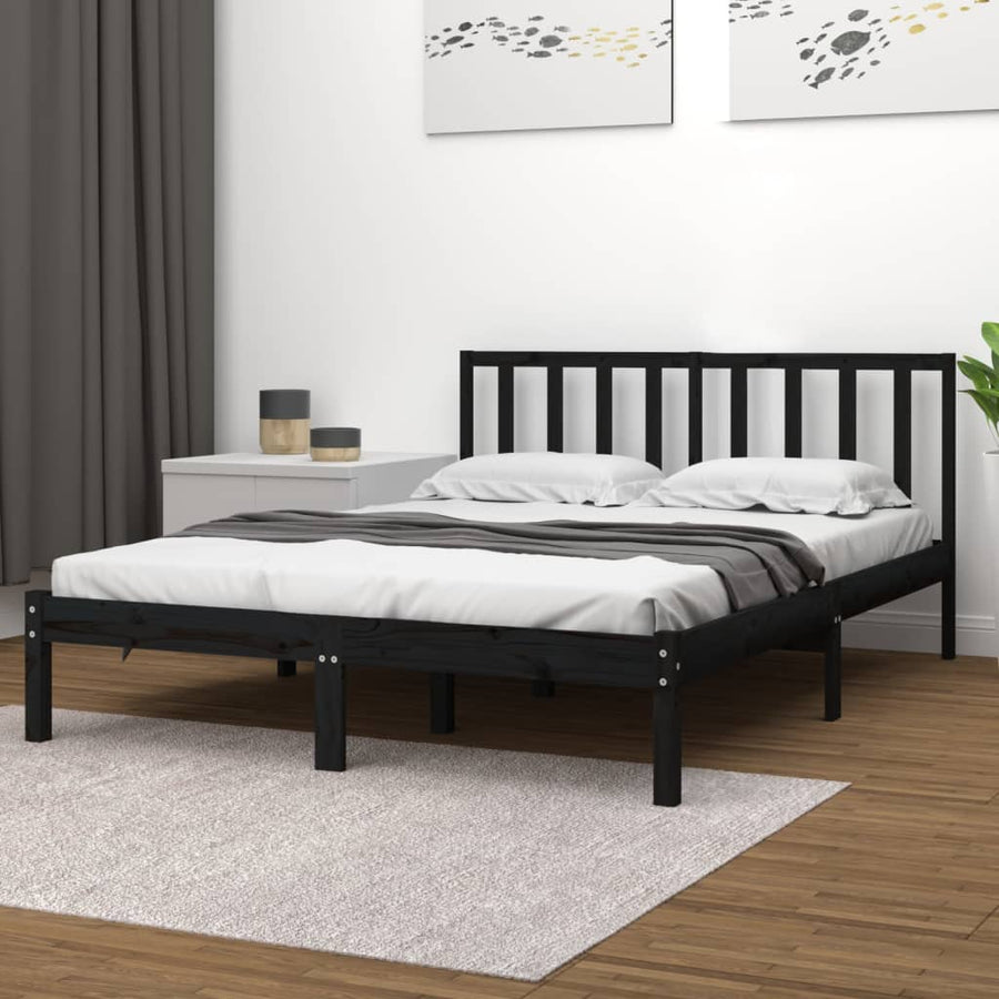 Bedframe Massief Grenenhout 200 x 200 cm Zwart