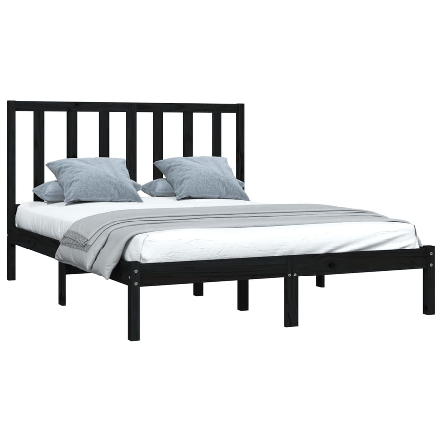 Bedframe Massief Grenenhout 140 x 190 cm Zwart