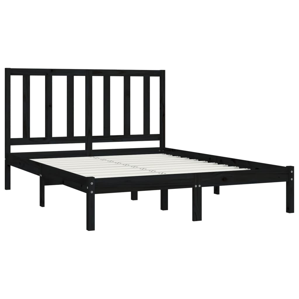 Bedframe Massief Grenenhout 140 x 190 cm Zwart