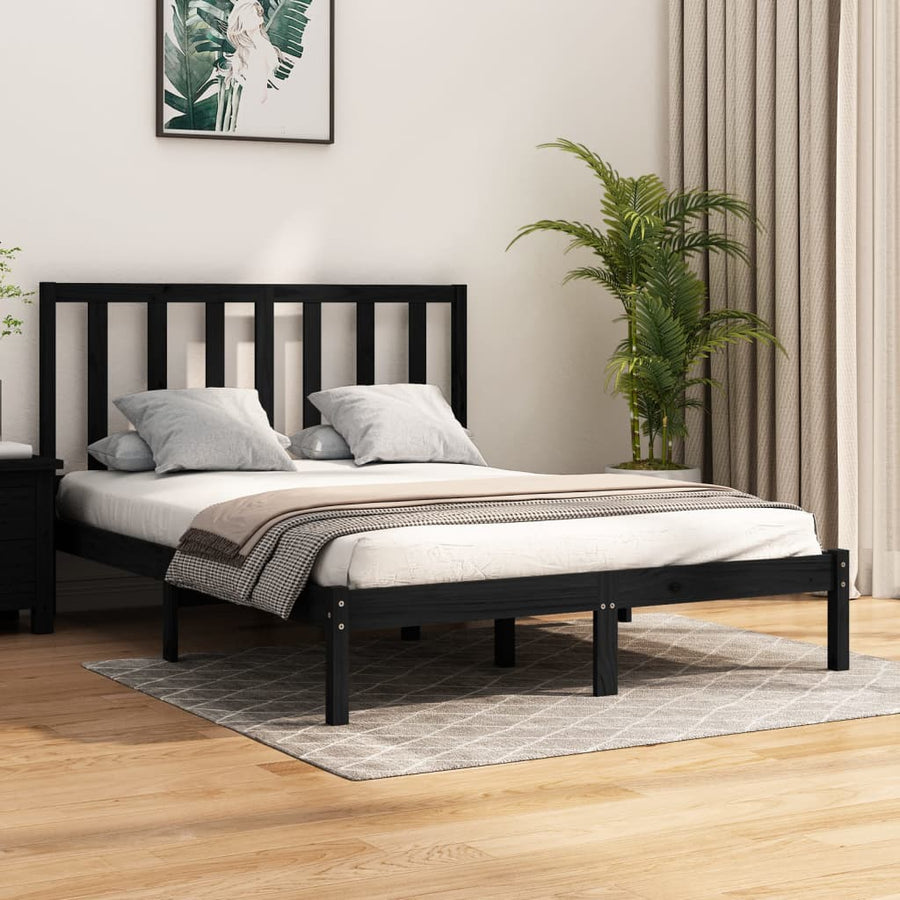 Bedframe Massief Grenenhout 140 x 190 cm Zwart