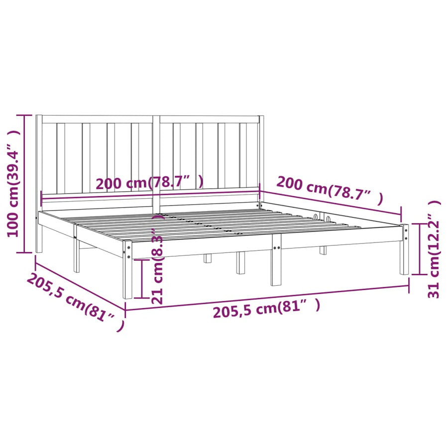 Bedframe Massief Grenenhout 200 x 200 cm Grijs