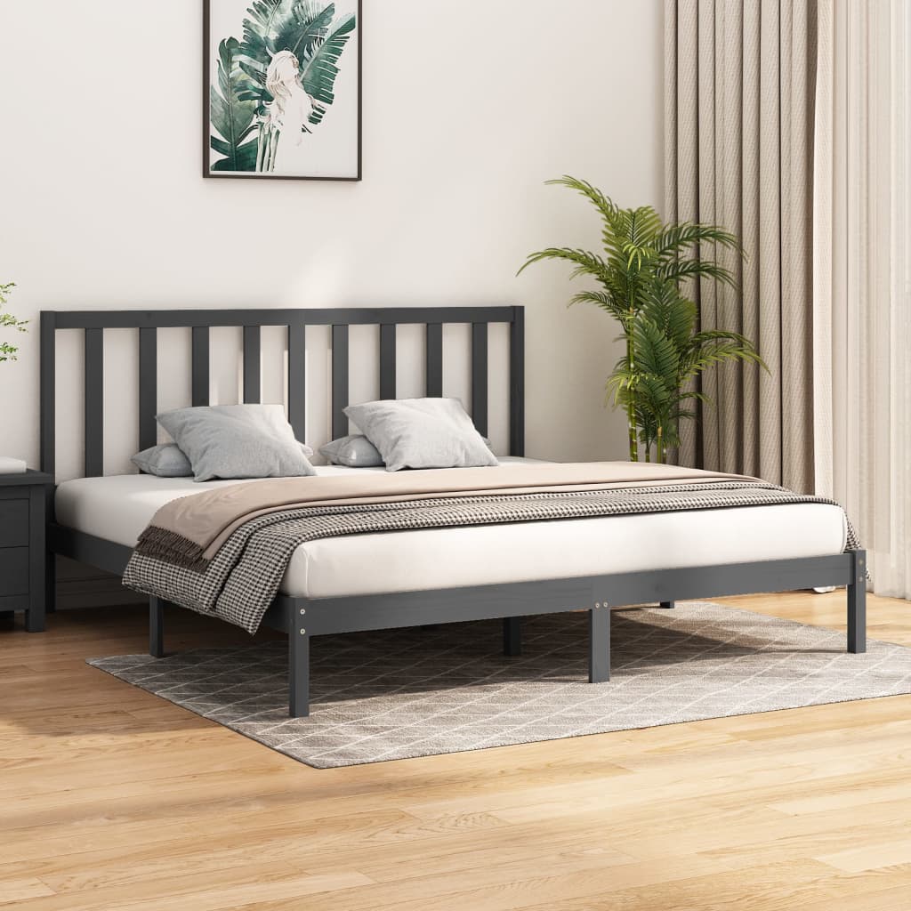 Bedframe Massief Grenenhout 200 x 200 cm Grijs