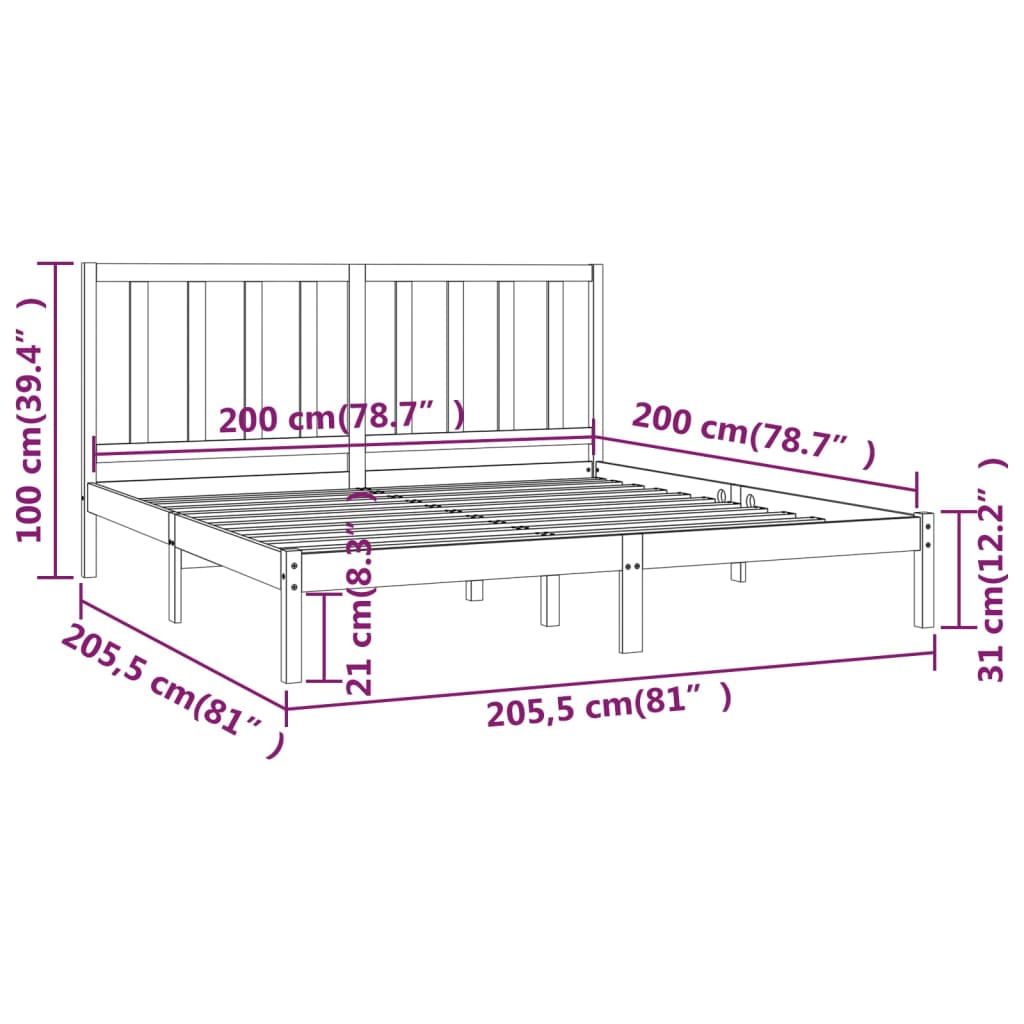 Bedframe Massief Grenenhout 200 x 200 cm Honingbruin