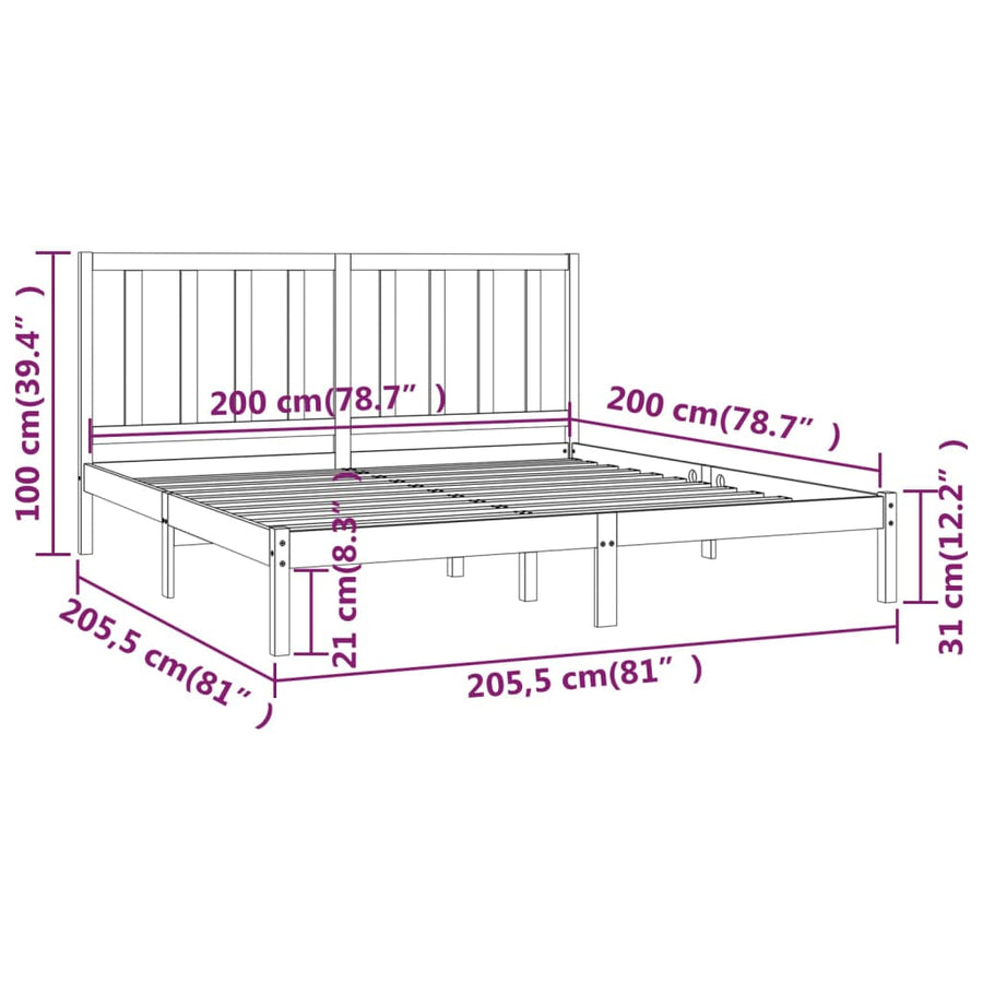 Bedframe Massief Grenenhout 200 x 200 cm Honingbruin
