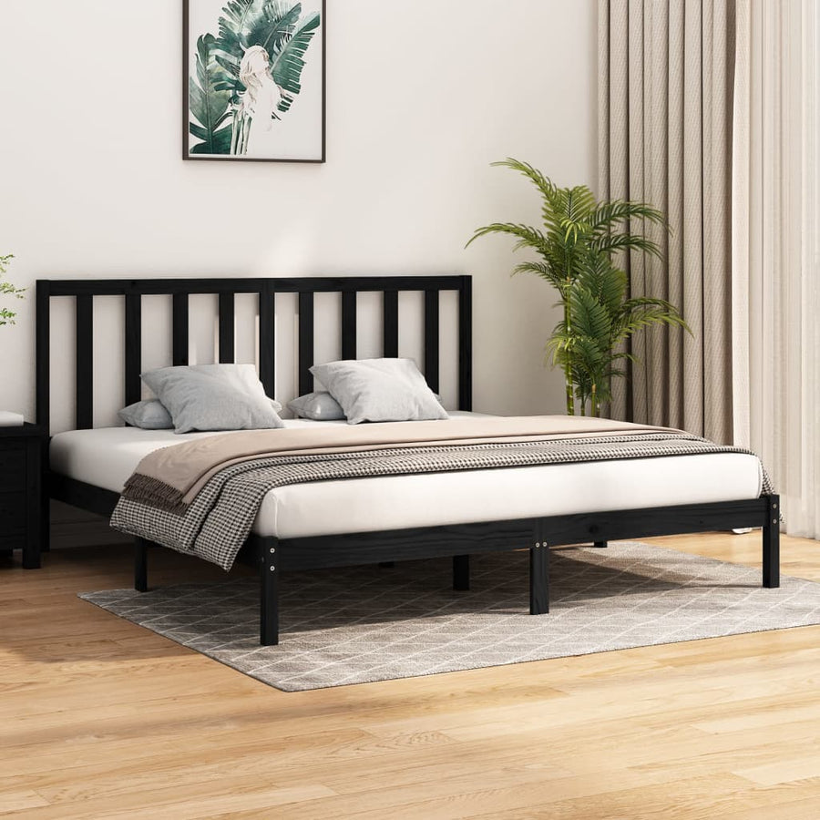 Bedframe Massief Grenenhout 200 x 200 cm Zwart
