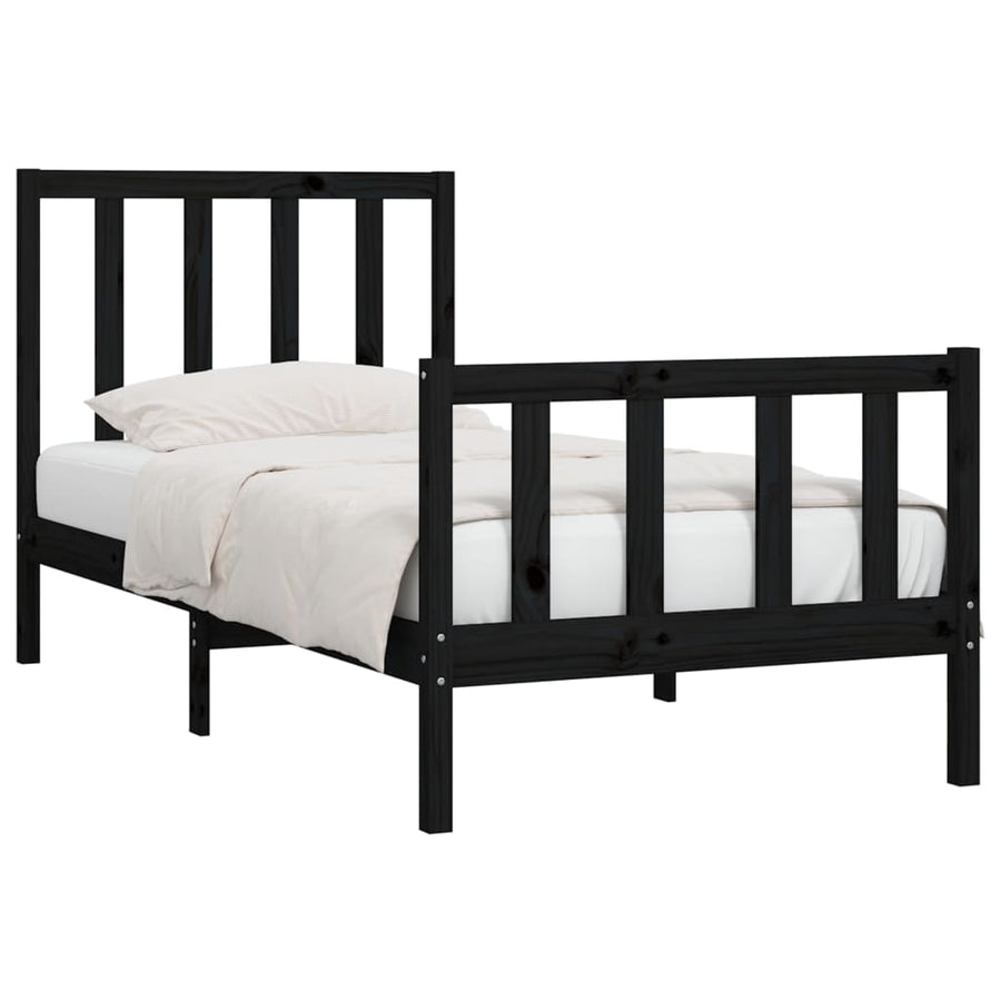 Bedframe Massief Hout 75 x 190 cm Zwart