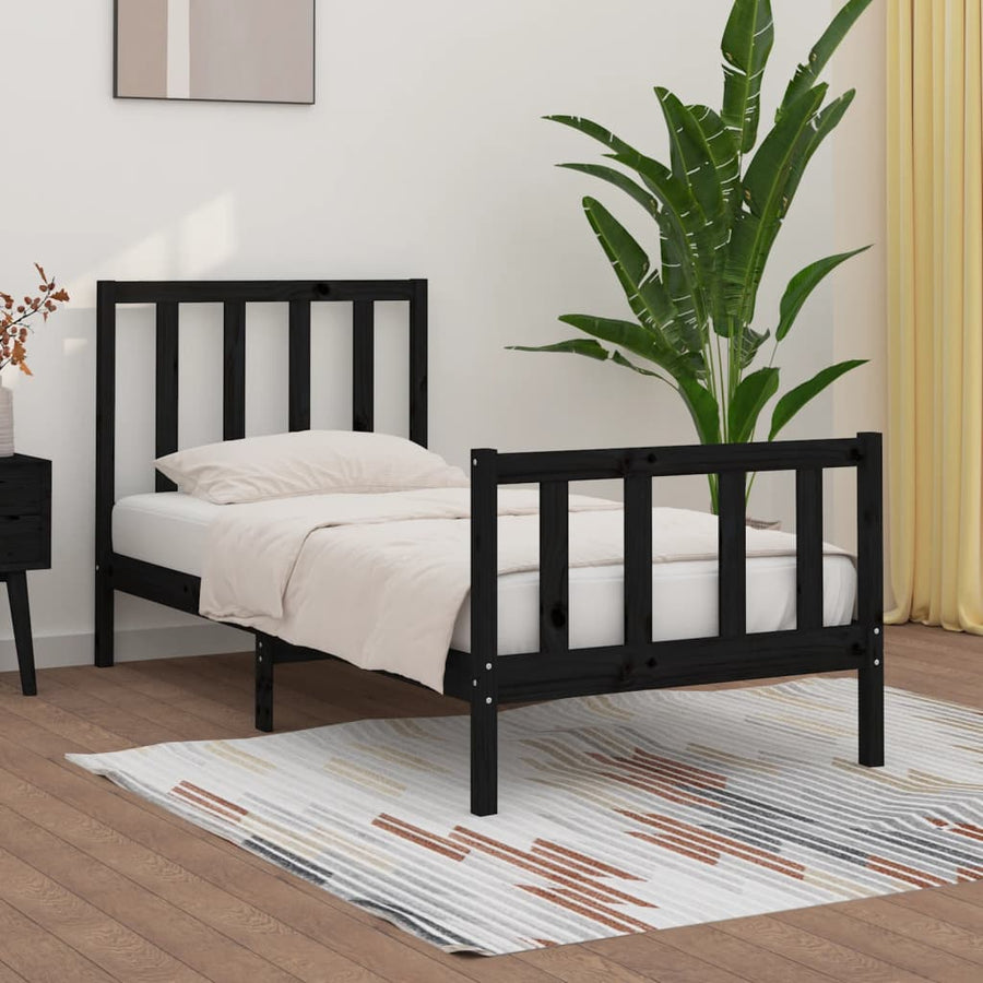 Bedframe Massief Hout 75 x 190 cm Zwart