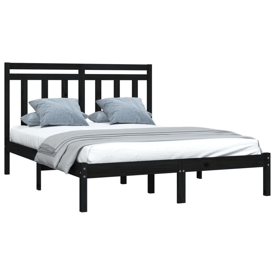 Bedframe Massief Hout 140 x 190 cm Zwart
