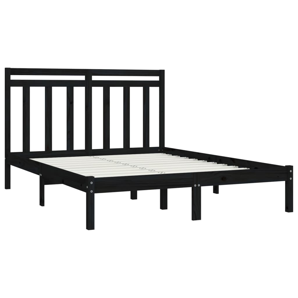 Bedframe Massief Hout 140 x 190 cm Zwart