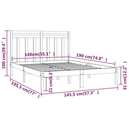 Bedframe Massief Hout 140 x 190 cm Zwart