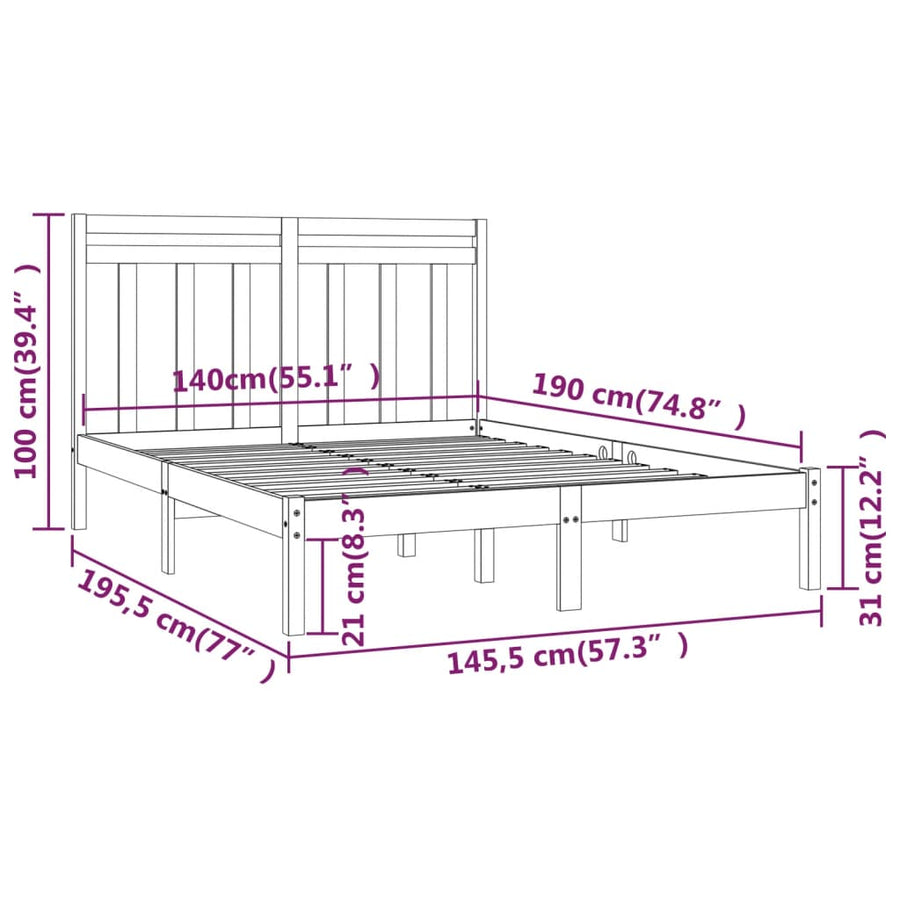 Bedframe Massief Hout 140 x 190 cm Zwart