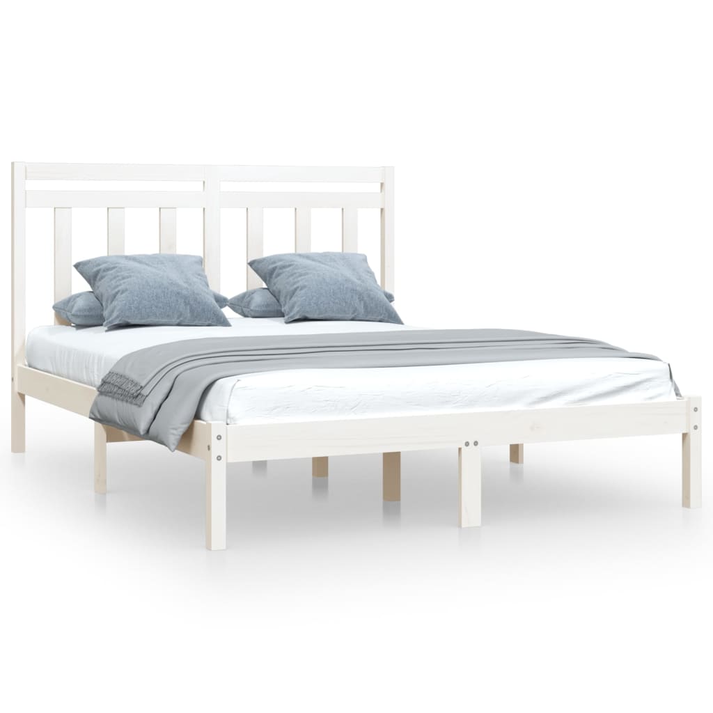 Bedframe Massief Hout 150 x 200 cm Wit