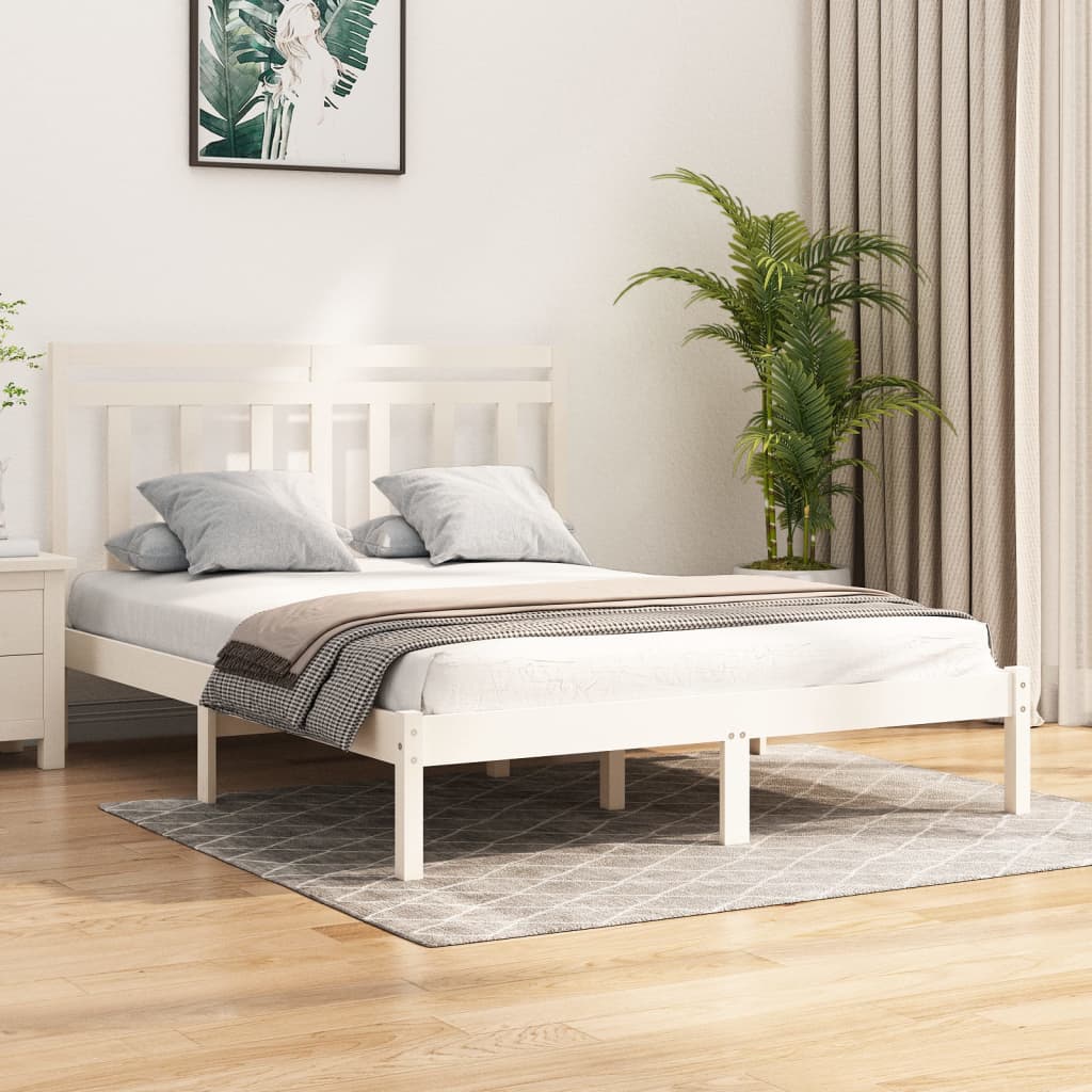 Bedframe Massief Hout 150 x 200 cm Wit