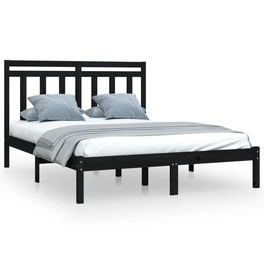 Bedframe Massief Hout 150 x 200 cm Zwart