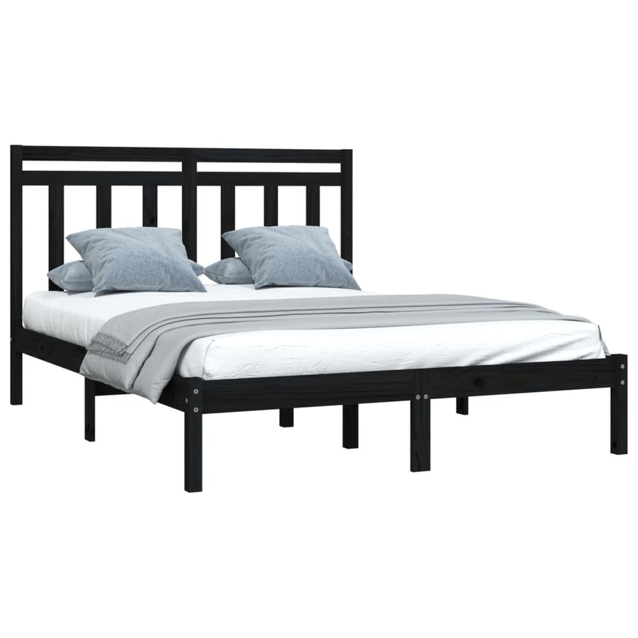 Bedframe Massief Hout 150 x 200 cm Zwart