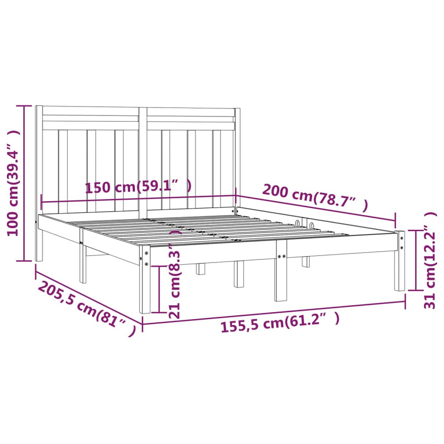 Bedframe Massief Hout 150 x 200 cm Zwart