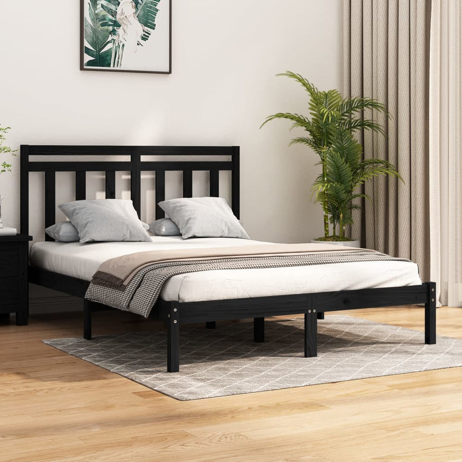 Bedframe Massief Hout 150 x 200 cm Zwart
