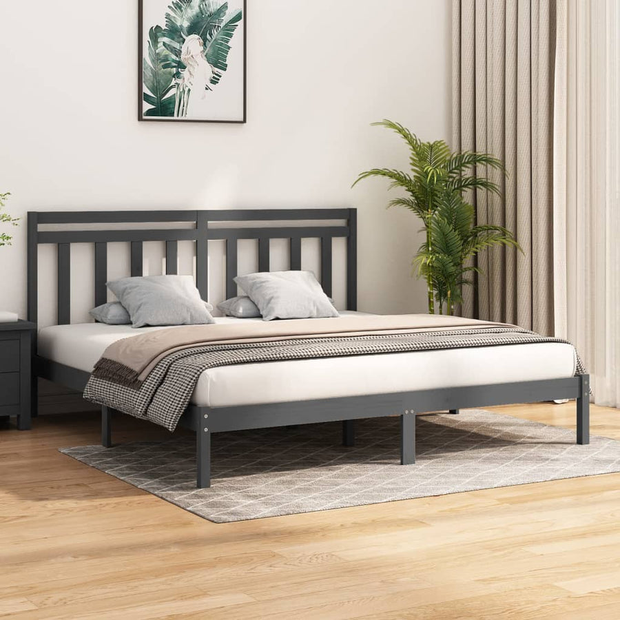 Bedframe Massief Hout 200 x 200 cm Grijs