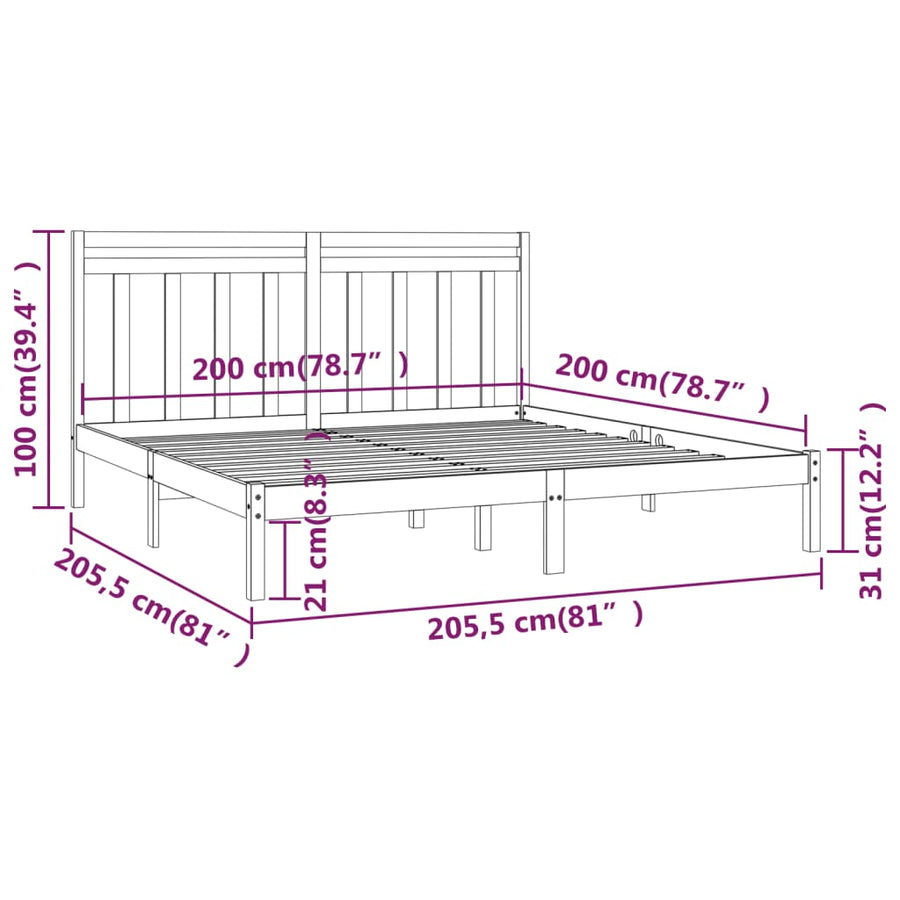 Bedframe Massief Hout 200 x 200 cm Honingbruin
