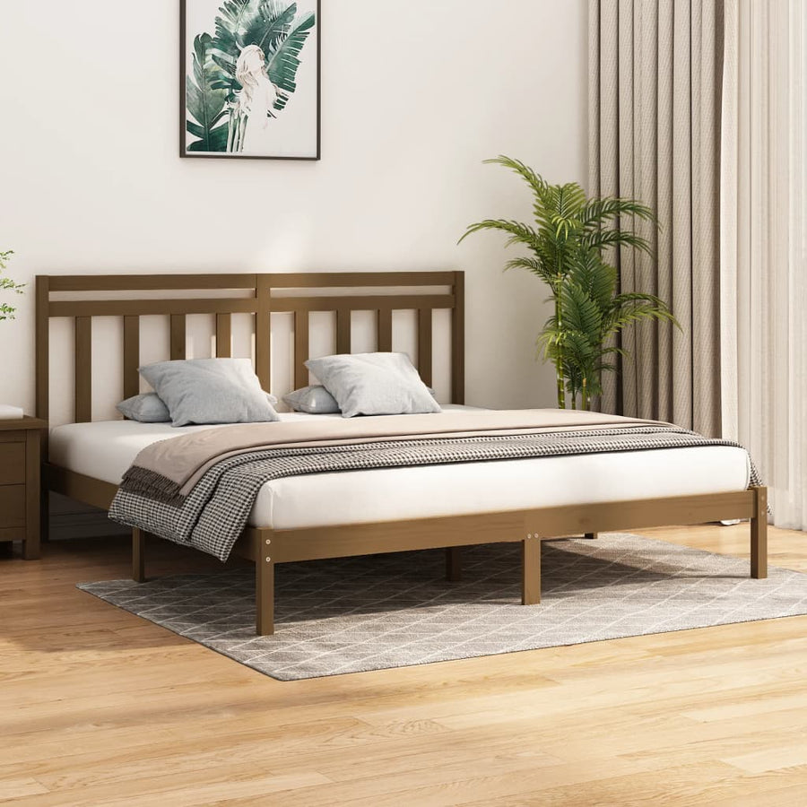 Bedframe Massief Hout 200 x 200 cm Honingbruin