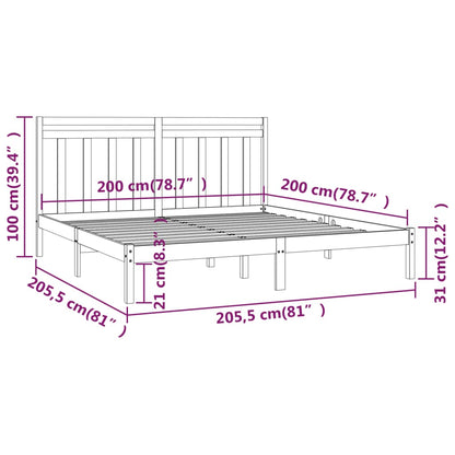 Bedframe Massief Hout 200 x 200 cm Zwart