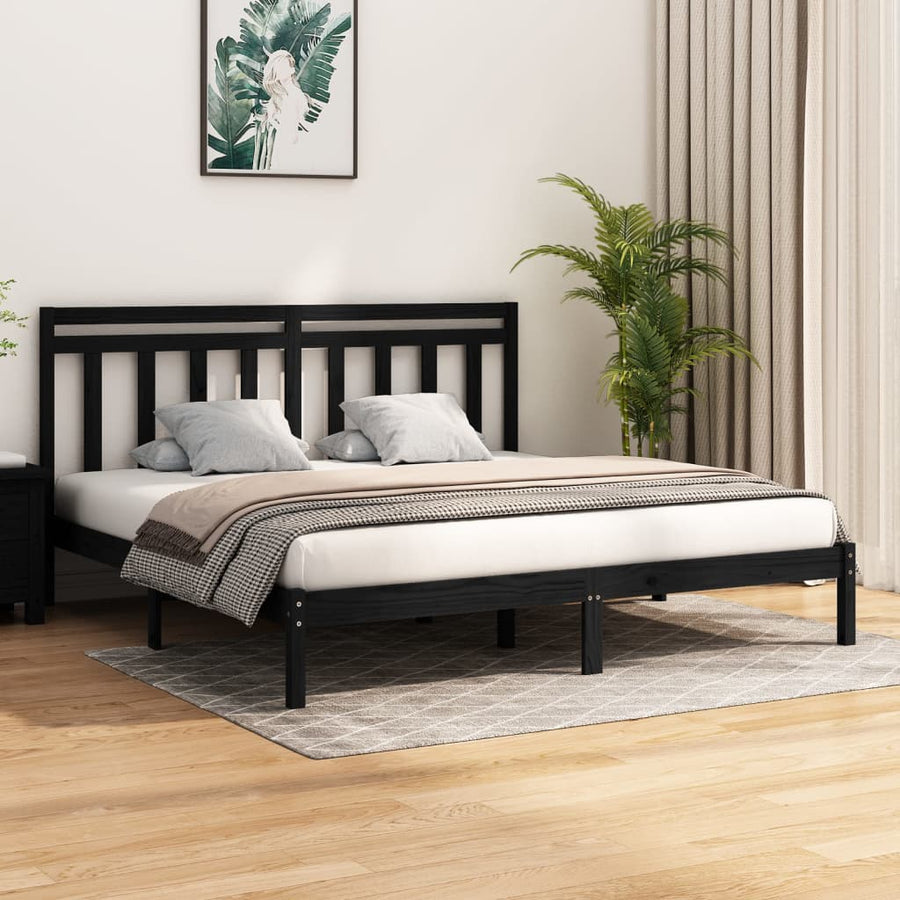 Bedframe Massief Hout 200 x 200 cm Zwart