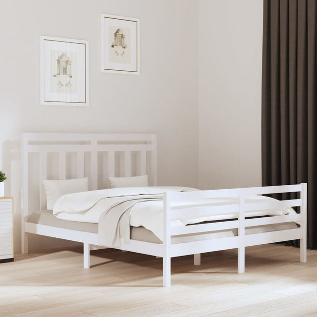 Bedframe Massief Hout 160 x 200 cm Wit