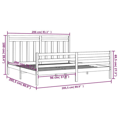 Bedframe Massief Hout 200 x 200 cm Grijs