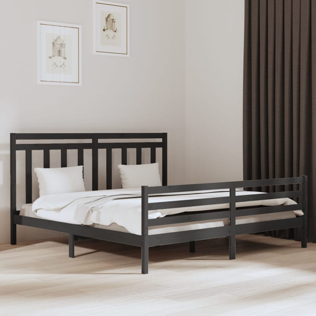 Bedframe Massief Hout 200 x 200 cm Grijs