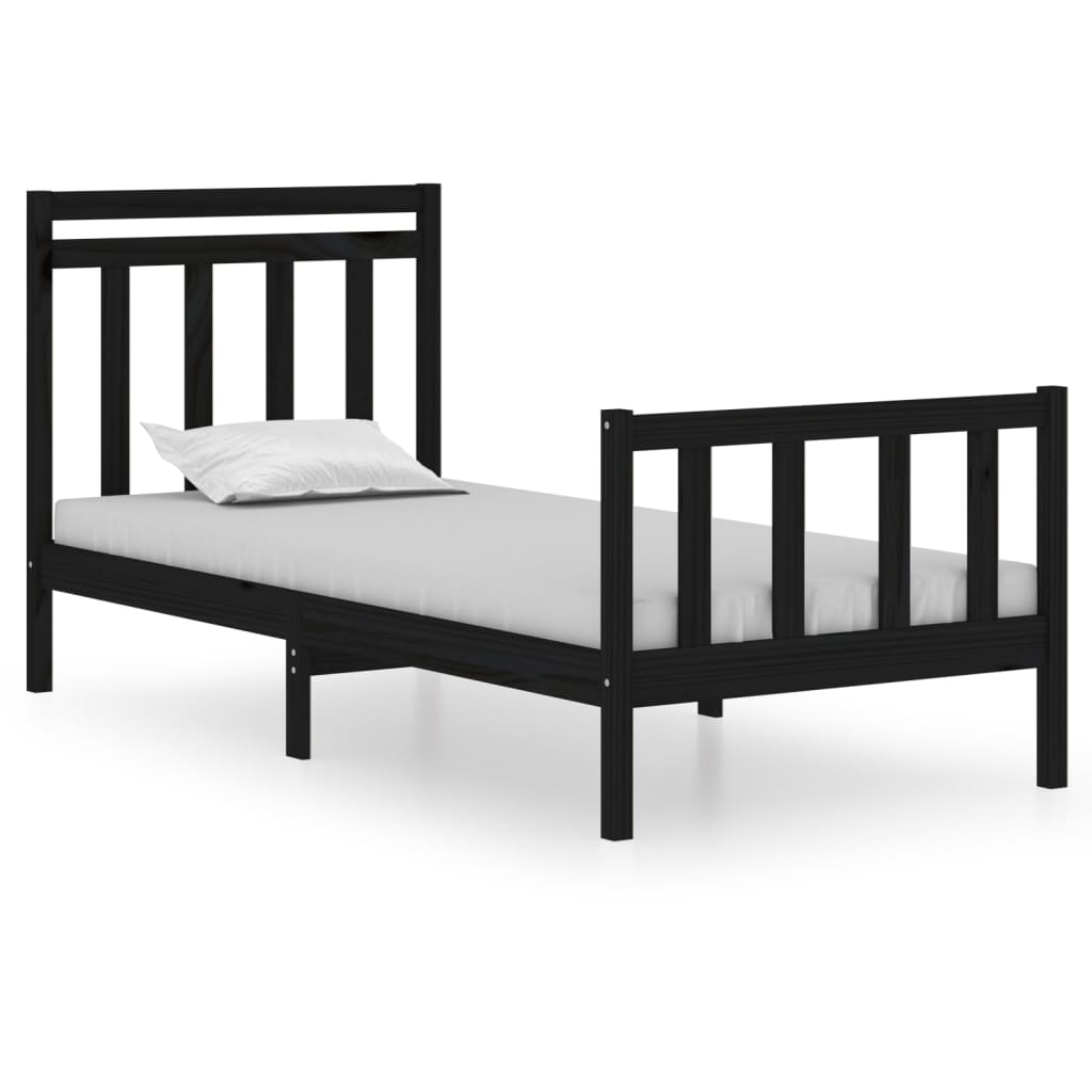 Bedframe Massief Hout 75 x 190 cm Zwart
