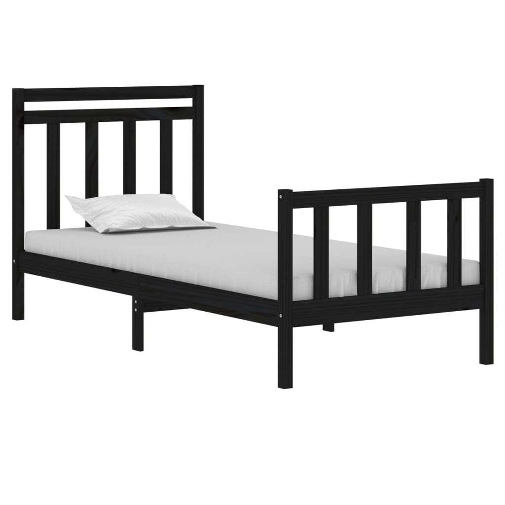Bedframe Massief Hout 75 x 190 cm Zwart