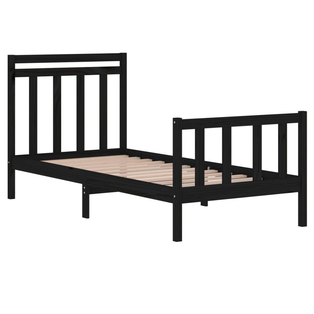 Bedframe Massief Hout 75 x 190 cm Zwart