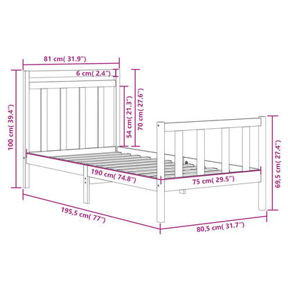 Bedframe Massief Hout 75 x 190 cm Zwart