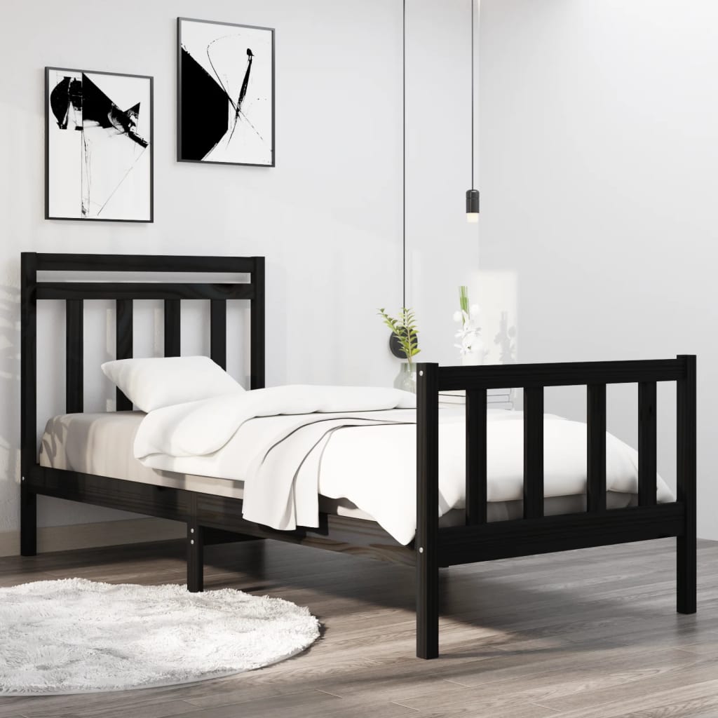 Bedframe Massief Hout 75 x 190 cm Zwart