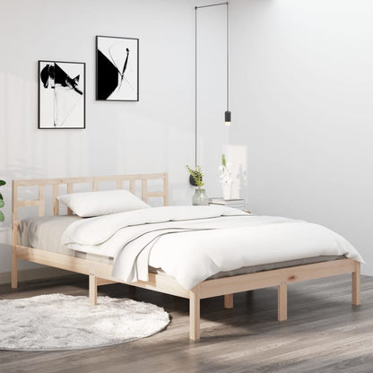 Bedframe Massief Hout 135 x 190 cm Naturel