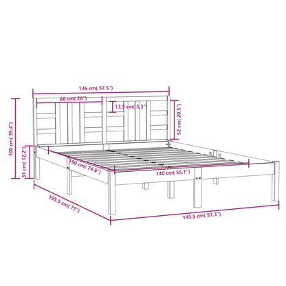 Bedframe Massief Hout 140 x 190 cm Zwart
