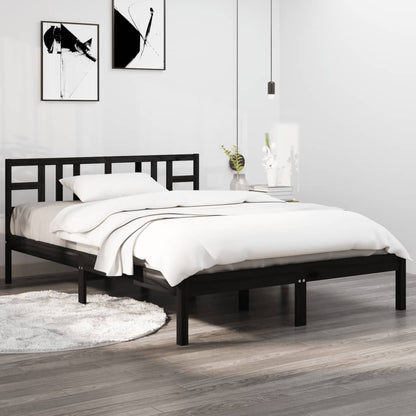 Bedframe Massief Hout 140 x 190 cm Zwart