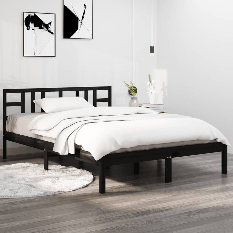 Bedframe Massief Hout 140 x 190 cm Zwart