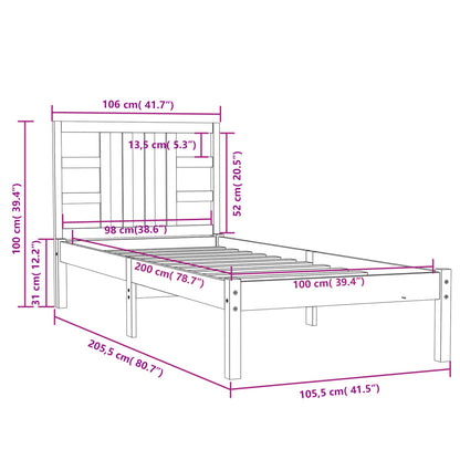 Bedframe Massief Hout 100 x 200 cm Wit