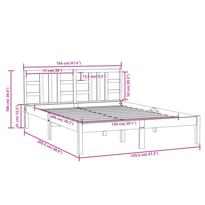 Bedframe Massief Hout 150 x 200 cm Wit