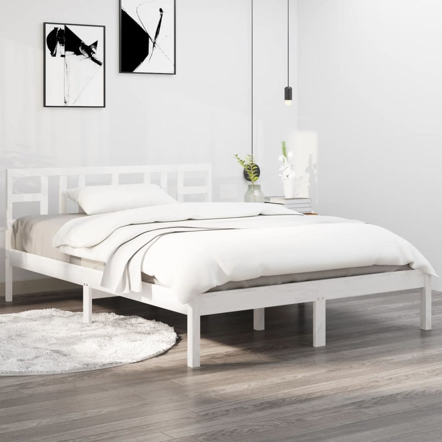 Bedframe Massief Hout 150 x 200 cm Wit