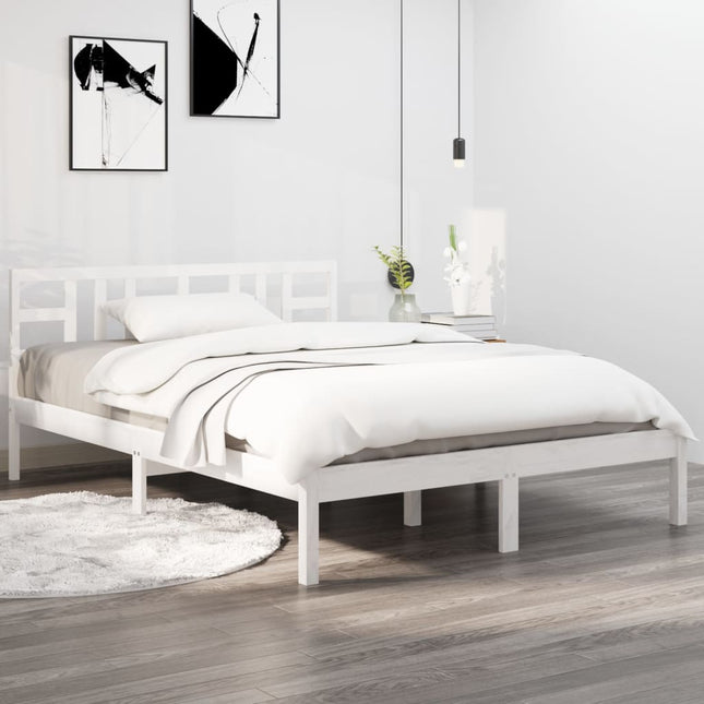 Bedframe Massief Hout 160 x 200 cm Wit