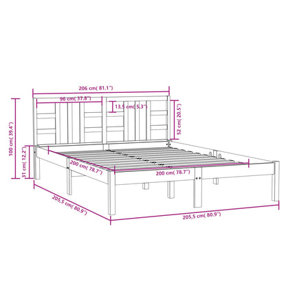 Bedframe Massief Hout 200 x 200 cm Grijs