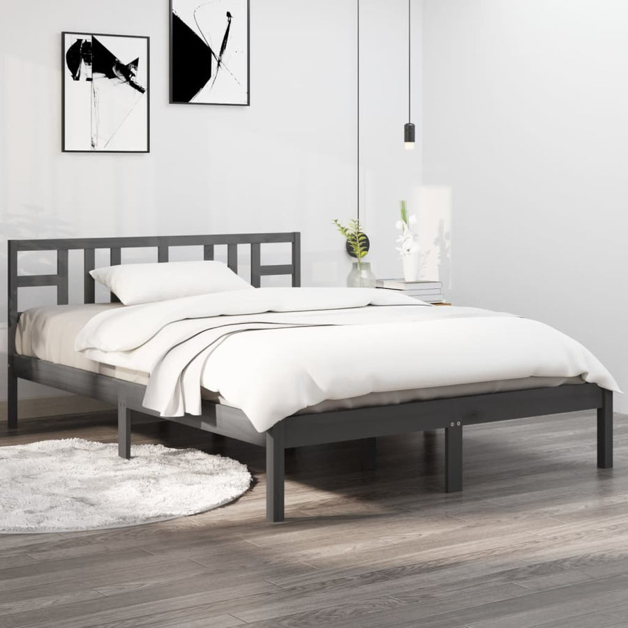 Bedframe Massief Hout 200 x 200 cm Grijs