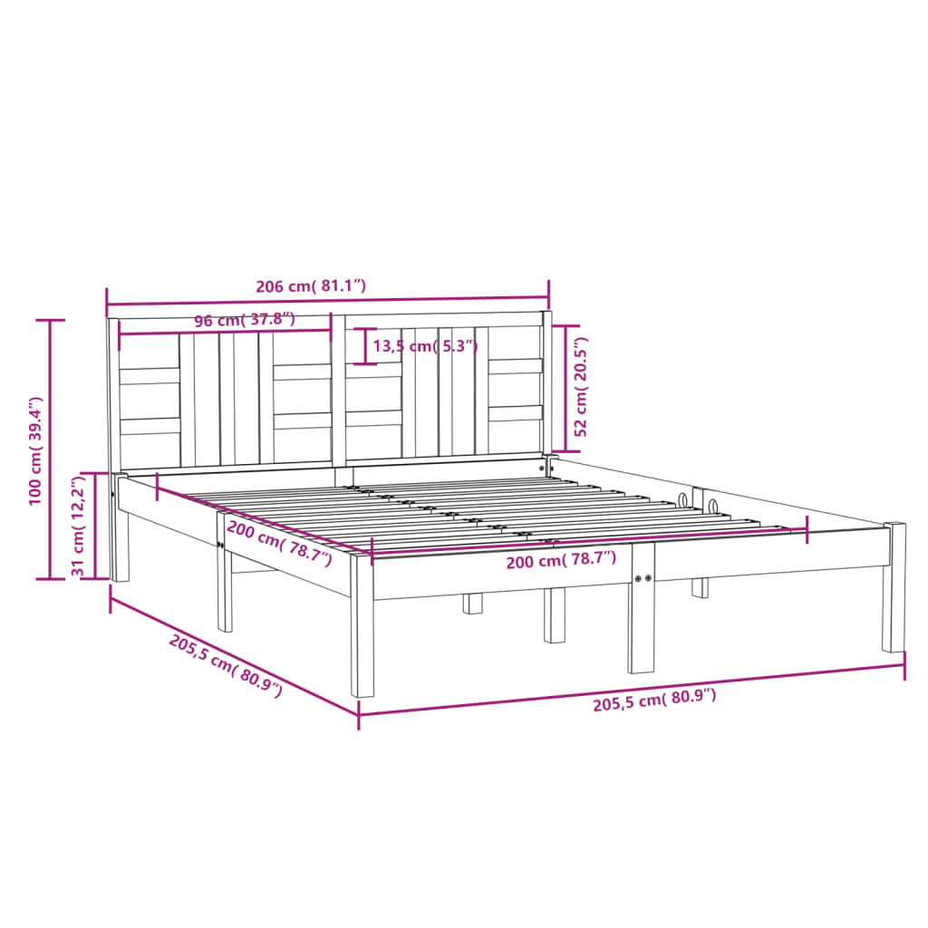 Bedframe Massief Hout 200 x 200 cm Honingbruin