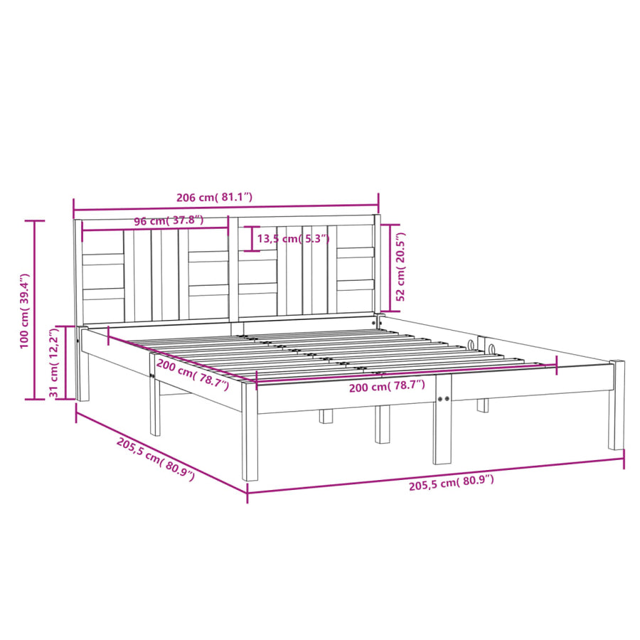 Bedframe Massief Hout 200 x 200 cm Honingbruin