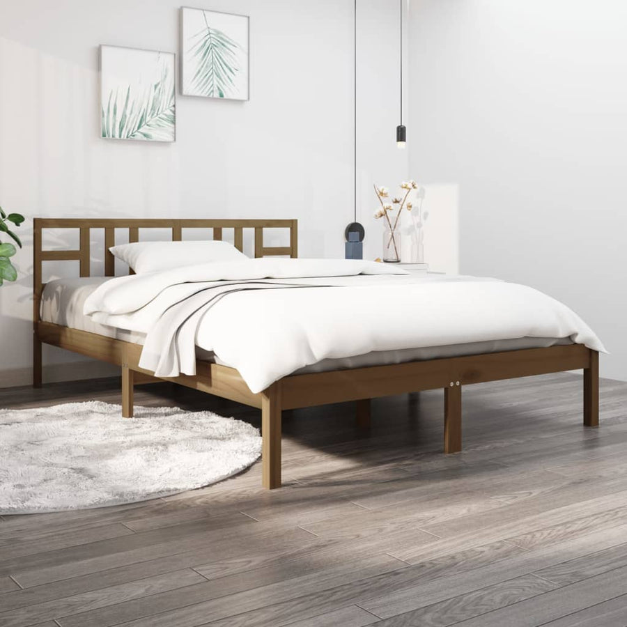 Bedframe Massief Hout 200 x 200 cm Honingbruin